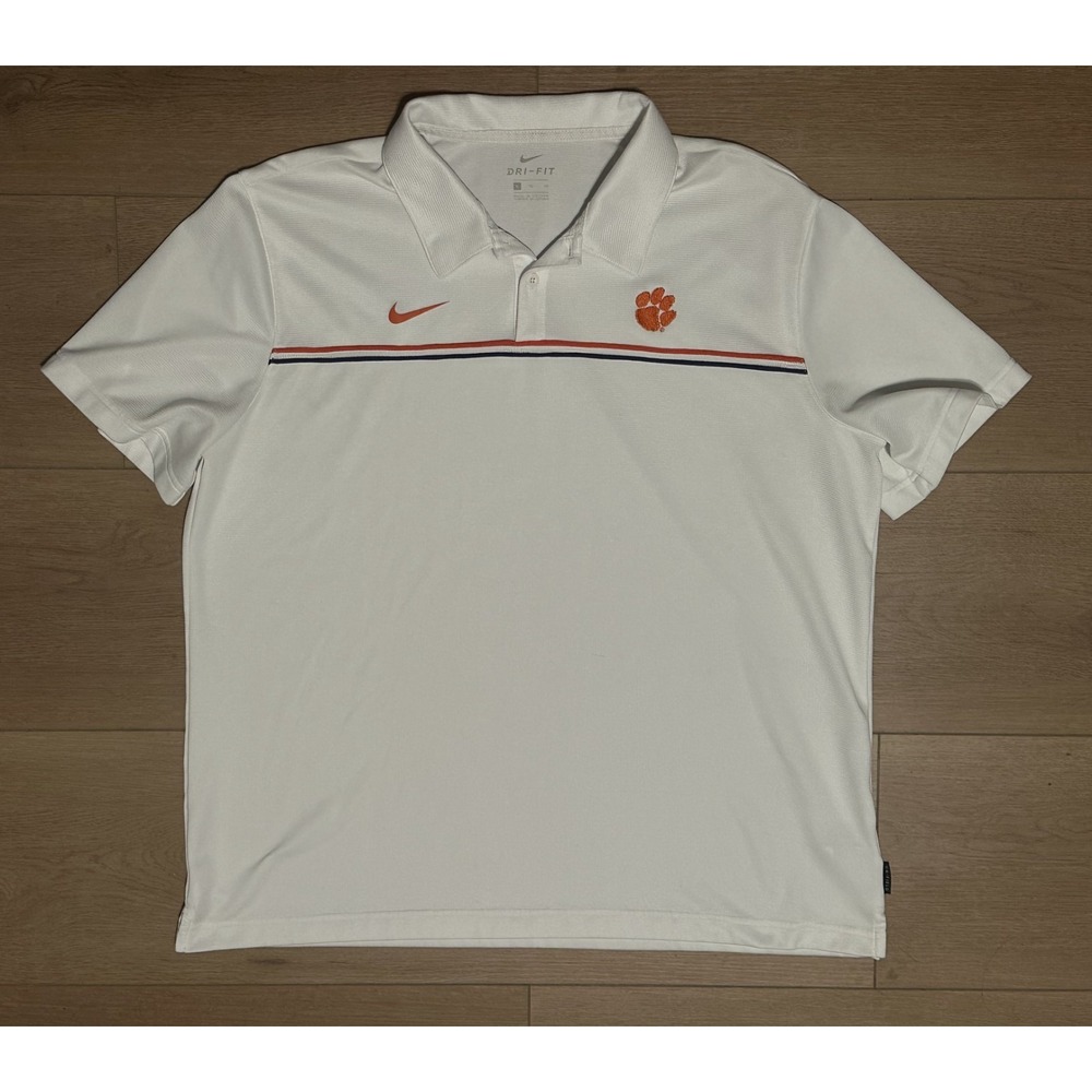 Clemson Tigers Nike Polo Mens White Orange‎ Nike Dri Fit On Field Stretch XL